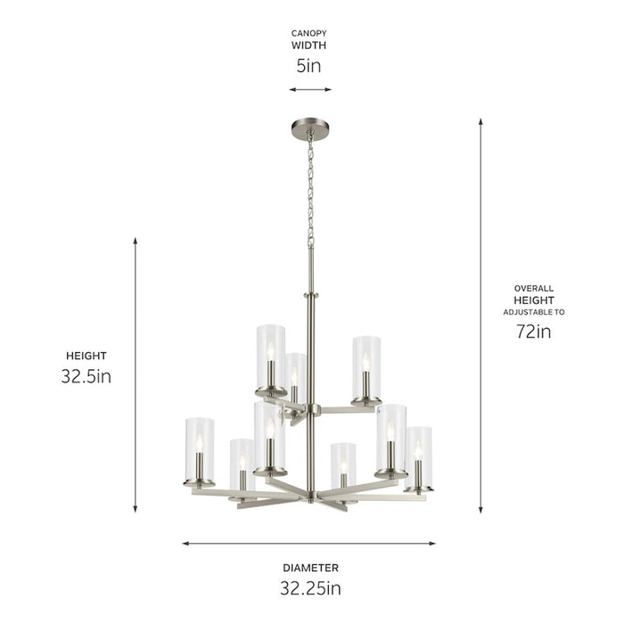 Kichler Crosby 9 Light 32.5" Chandelier 2 Tier Large, Nickel/Clear