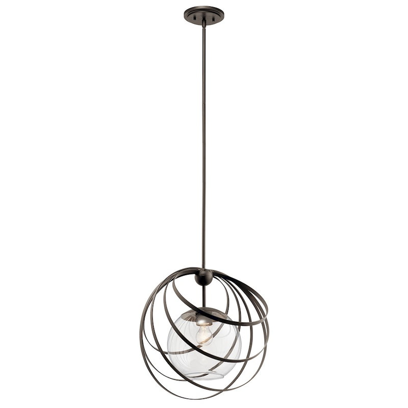 Kichler Kerti 18in 1-Light Pendant | Olde Bronze and Clear Glass Steel | Dining Room & Living Room | 18 x 19 x 19 in | Model 44017OZ