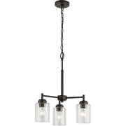 Kichler Winslow 18in 3-Light Mini Chandelier | Industrial Natural Brass and Clear Seeded Glass | Kitchen Island & Dining Nook | Model 44029NBR