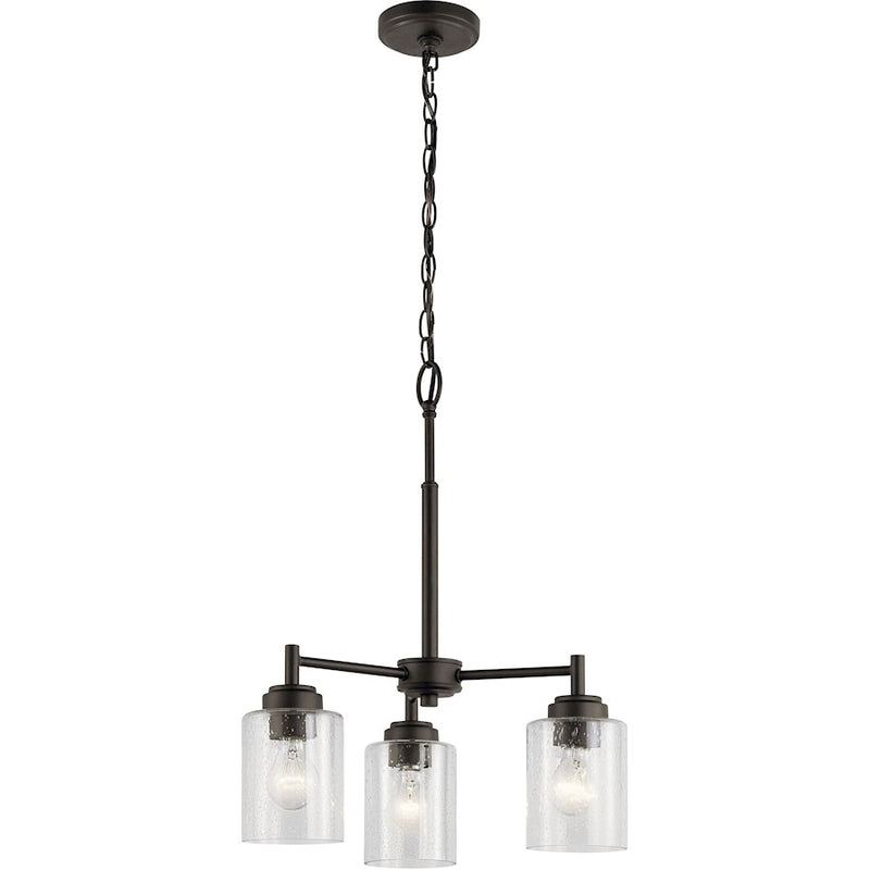 Kichler Winslow 18in 3-Light Mini Chandelier | Industrial Natural Brass and Clear Seeded Glass | Kitchen Island & Dining Nook | Model 44029NBR