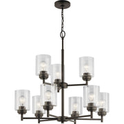 Kichler Winslow 27in 9-Light Chandelier | Industrial Natural Brass and Clear Seeded Glass | Dining Room & Living Room | 27 in H | Model 44031NBR