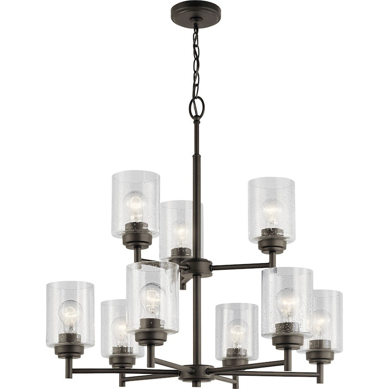 Kichler Winslow 27in 9-Light Chandelier | Industrial Natural Brass and Clear Seeded Glass | Dining Room & Living Room | 27 in H | Model 44031NBR