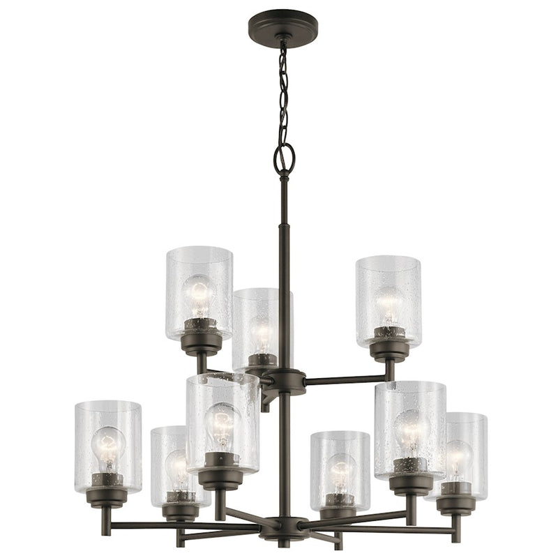 Kichler Winslow 27in 9-Light Chandelier | Transitional Olde Bronze | Dining Room & Living Room | 27 x 27 x 27 in | Model 44031OZ