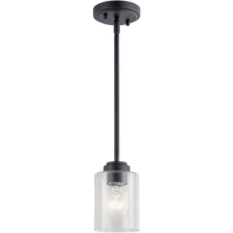 Kichler Winslow 1-Light Mini Pendant | Industrial Natural Brass and Clear Seeded Glass | Kitchen Island & Dining Room | Model 44032NBR