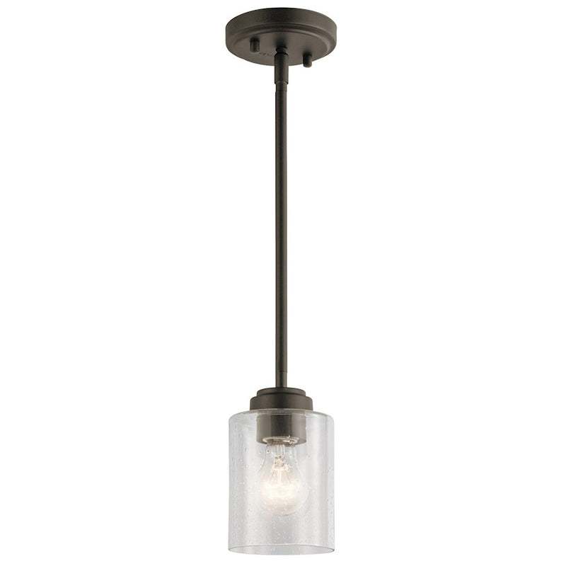 Kichler Winslow 4in 1-Light Mini Pendant | Transitional Olde Bronze | Kitchen Island & Breakfast Nook | 4.25 x 4.25 x 7 in | Model 44032OZ