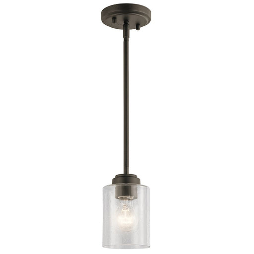 Kichler Winslow 4in 1-Light Mini Pendant | Transitional Olde Bronze | Kitchen Island & Breakfast Nook | 4.25 x 4.25 x 7 in | Model 44032OZ