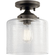 Kichler Winslow 8.5in 1-Light Semi-Flush Mount | Industrial Natural Brass and Clear Seeded Glass | Hallway & Bedroom | Model 44033NBR