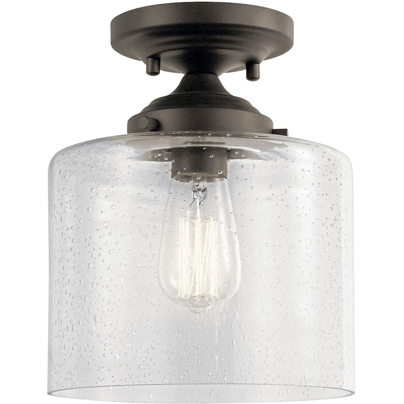 Kichler Winslow 8.5in 1-Light Semi-Flush Mount | Industrial Natural Brass and Clear Seeded Glass | Hallway & Bedroom | Model 44033NBR