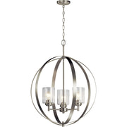 Kichler Winslow 24in 3-Light Chandelier | Industrial Natural Brass and Clear Seeded Glass | Dining Room & Living Room | 31 in H | Model 44034NBR