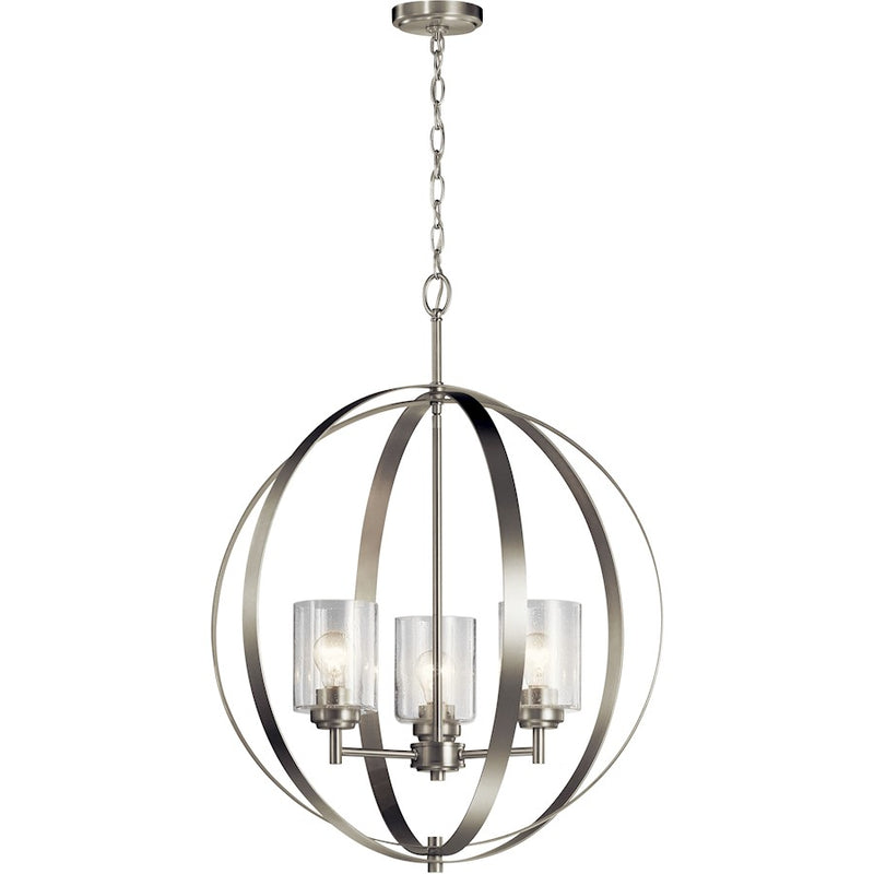 Kichler Winslow 24in 3-Light Chandelier | Industrial Natural Brass and Clear Seeded Glass | Dining Room & Living Room | 31 in H | Model 44034NBR