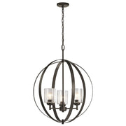 Kichler Winslow 24in 3-Light Chandelier | Modern Olde Bronze Steel and Clear Seeded Glass | Dining Room & Living Room | 24 x 30 in | Model 44034OZ