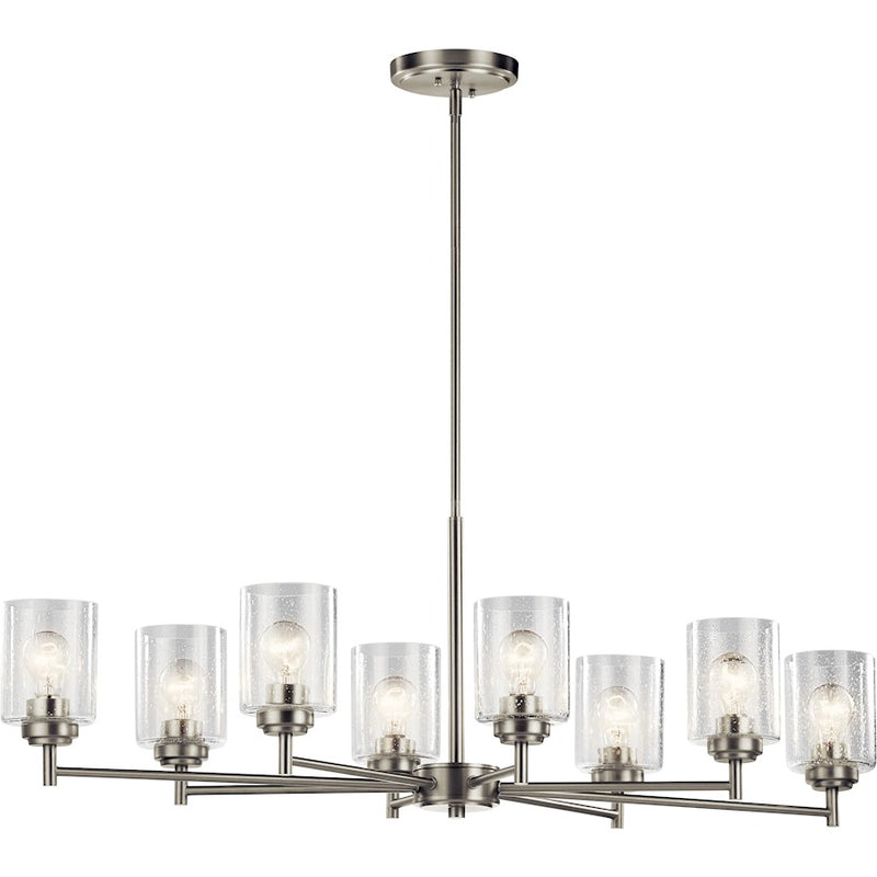 Kichler Winslow 44in 8-Light Chandelier | Industrial Natural Brass and Clear Seeded Glass | Dining Room | 20 x 44 x 14 in | Model 44035NBR