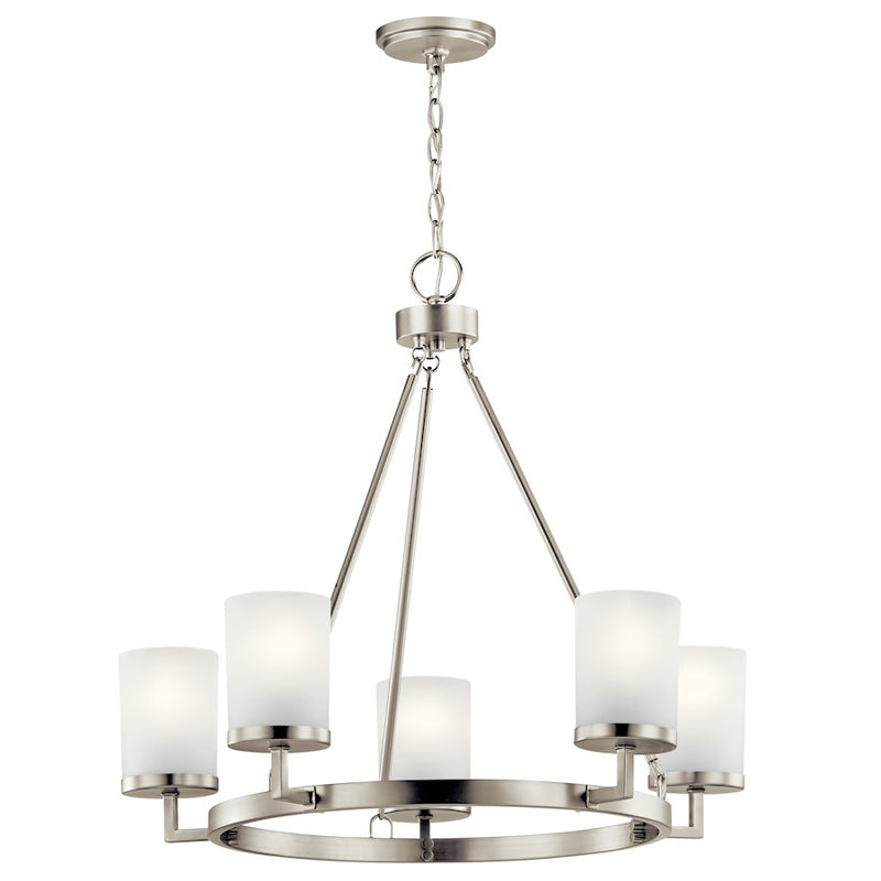 Kichler Daimlen 27in 5-Light Chandelier | Transitional Brushed Nickel and Etched Glass | Dining Room | 27 x 24 in | Model 44036NI