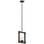 Kichler Marimount 1-Light Mini Pendant | Auburn Stained Wood-Look and Black Metal with Clear Glass | Kitchen Island & Breakfast Nook | Model 44045AUB