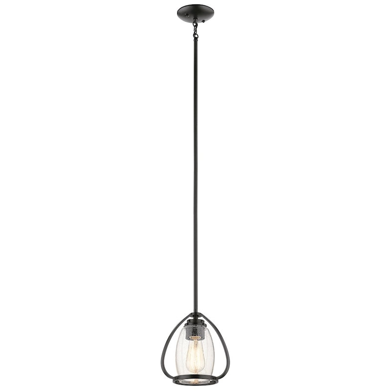 Kichler Tuscany 9in 1-Light Mini Pendant | Brushed Nickel and Clear Seeded Glass | Kitchen Island & Dining Room | 9 x 9 in | Model 44058NI