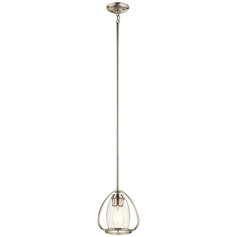 Kichler Tuscany 9in 1-Light Mini Pendant | Brushed Nickel and Clear Seeded Glass | Kitchen Island & Dining Room | 9 x 9 in | Model 44058NI