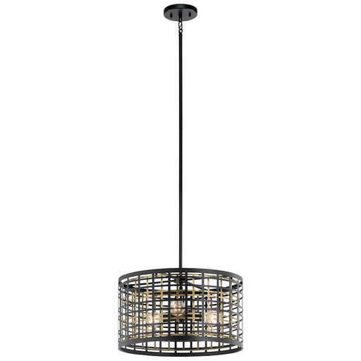 Kichler Aldergate 18in 3-Light Semi-Flush Mount | Rustic Black Steel | Entryway & Hallway | 18 x 18 x 11.5 in | Model 44075BK