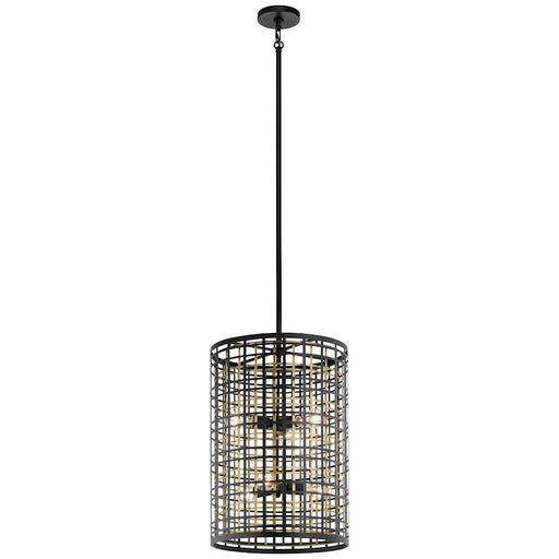 Kichler Aldergate 16in 6-Light Foyer Pendant | Rustic Black | Two-Story Entryway & Dining Room | 16 x 16 x 25 in | Model 44078BK