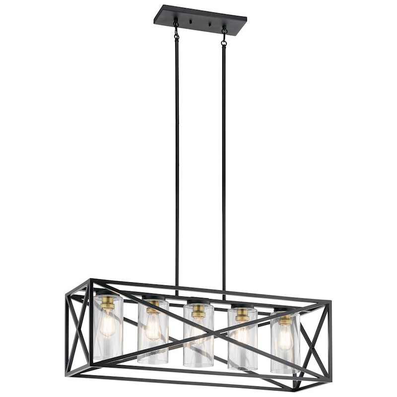Kichler Moorgate 36in 5-Light Linear Chandelier | Rustic Black Finish | Dining Room & Kitchen Island | 36 x 12 x 12.75 in | Model 44081BK
