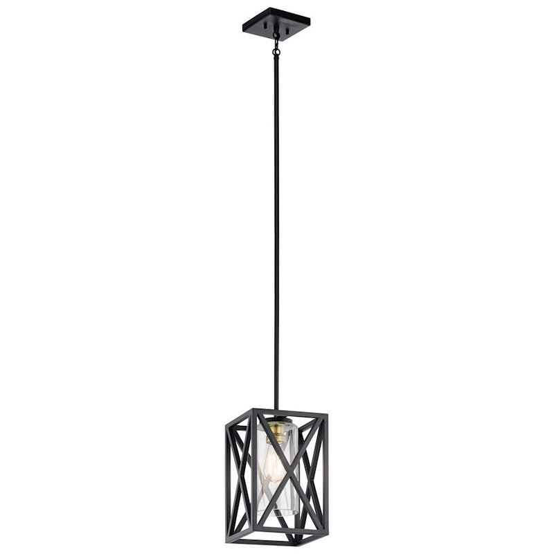Kichler Moorgate Mini 8in 1-Light Pendant | Rustic Black Steel | Kitchen Island & Dining Nook | 8 x 8 x 13 in | Model 44083BK