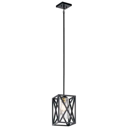 Kichler Moorgate Mini 8in 1-Light Pendant | Rustic Black Steel | Kitchen Island & Dining Nook | 8 x 8 x 13 in | Model 44083BK