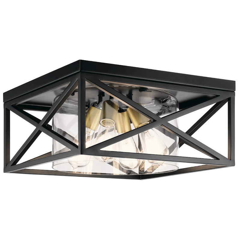 Kichler Moorgate 16in 4-Light Flush Mount | Lodge Distressed Antique White Steel | Bedroom & Hallway | 16 x 8 in | Model 44084DAW