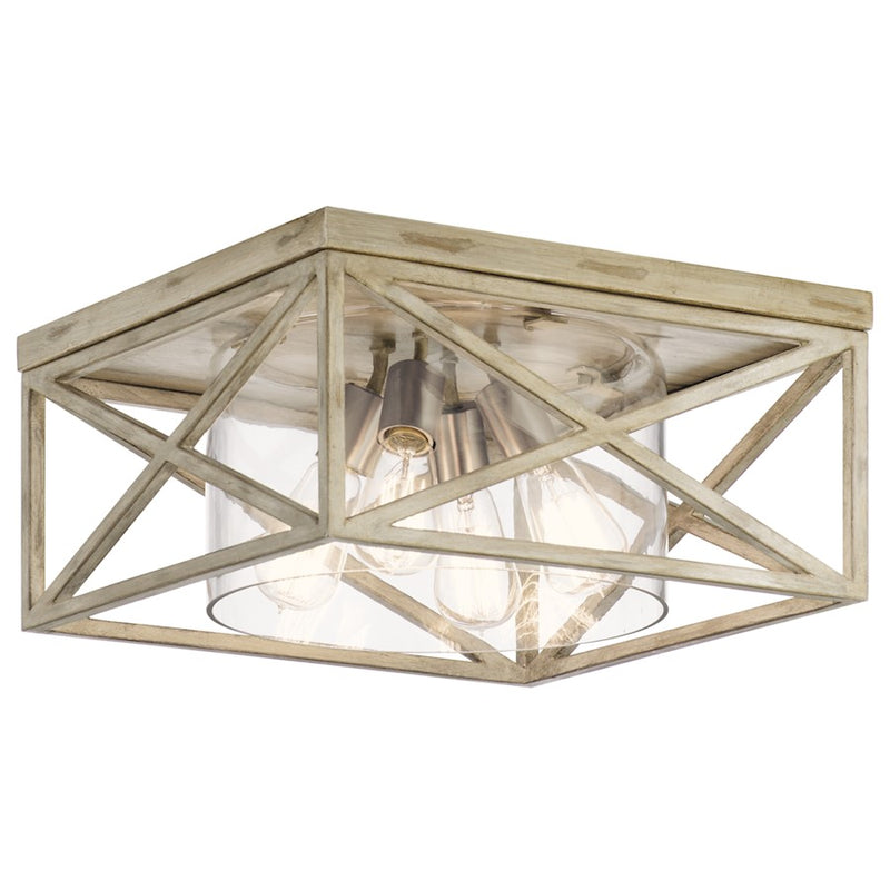 Kichler Moorgate 16in 4-Light Flush Mount | Lodge Distressed Antique White Steel | Bedroom & Hallway | 16 x 8 in | Model 44084DAW