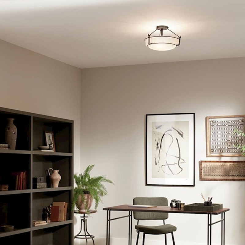 Kichler Alkire 22in 4-Light Semi-Flush Mount | Black Steel and Satin Etched White Glass | Living Room & Bedroom | 22 x 11 in | Model 44086BK