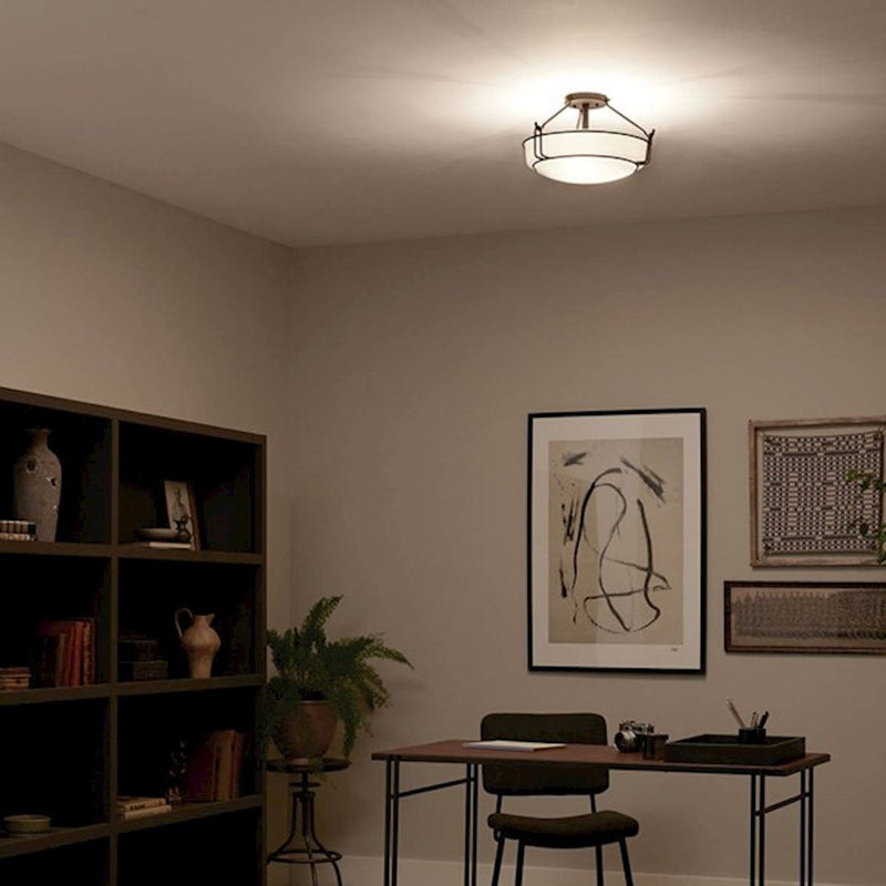Kichler Alkire 22in 4-Light Semi-Flush Mount | Black Steel and Satin Etched White Glass | Living Room & Bedroom | 22 x 11 in | Model 44086BK