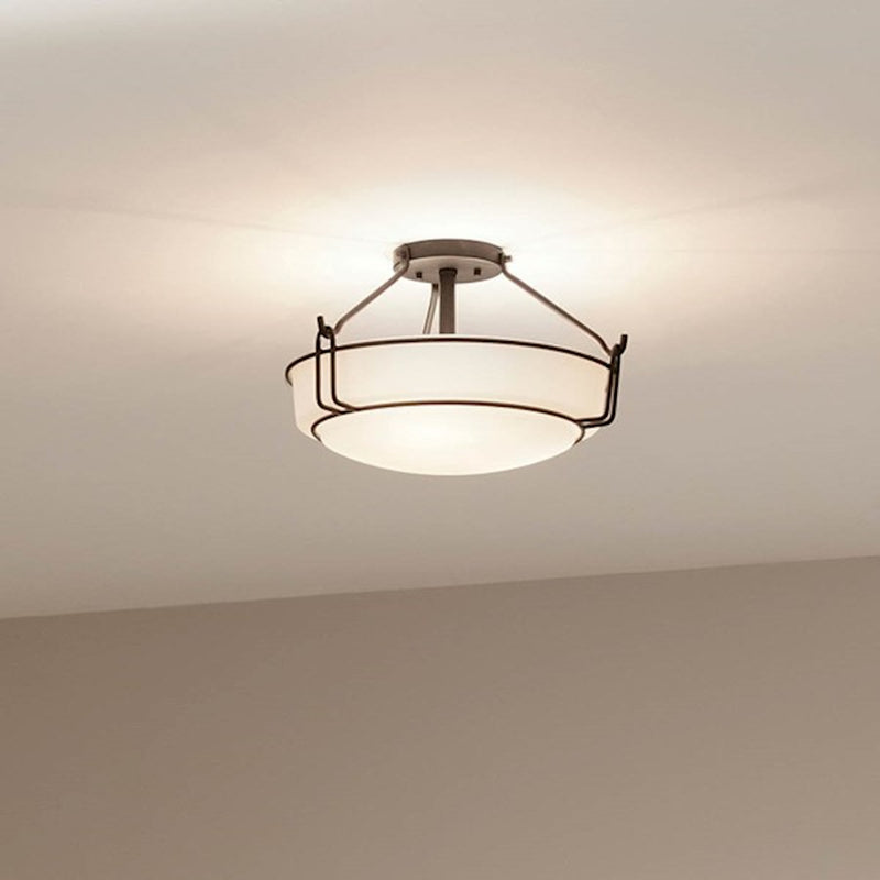 Kichler Alkire 22in 4-Light Semi-Flush Mount | Black Steel and Satin Etched White Glass | Living Room & Bedroom | 22 x 11 in | Model 44086BK
