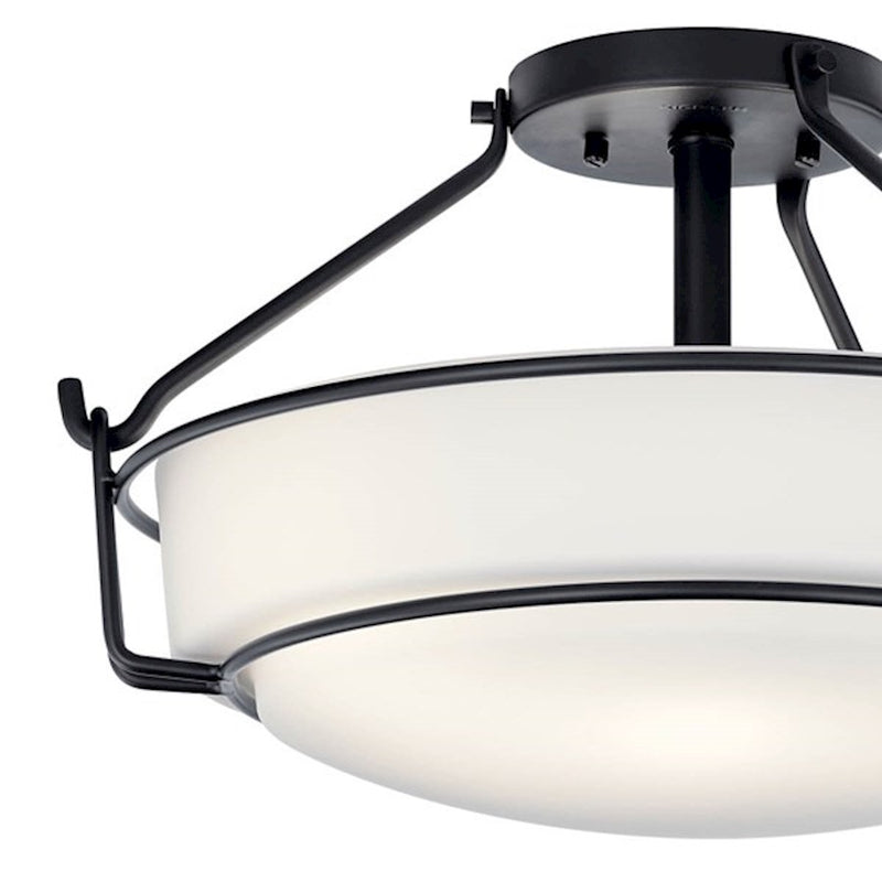 Kichler Alkire 22in 4-Light Semi-Flush Mount | Black Steel and Satin Etched White Glass | Living Room & Bedroom | 22 x 11 in | Model 44086BK