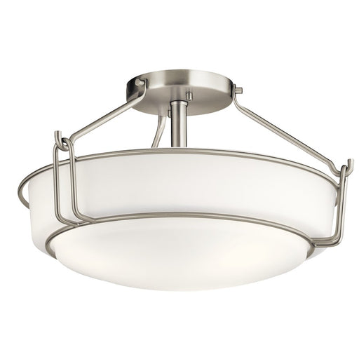 Kichler Alkire 16in 3-Light Semi-Flush Mount | Transitional Brushed Nickel Steel | Bedroom & Hallway | 16 x 16 x 9 in | Model 44085NI