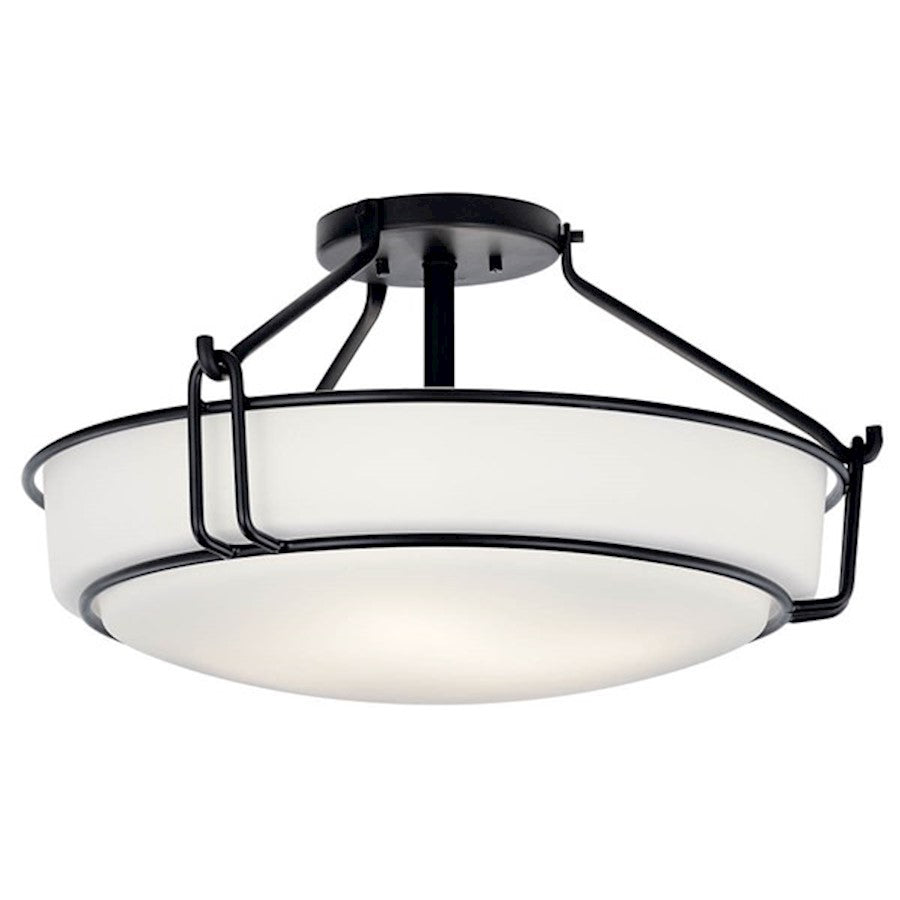 Kichler Alkire Semi Flush Mount, Black/Satin Etched White