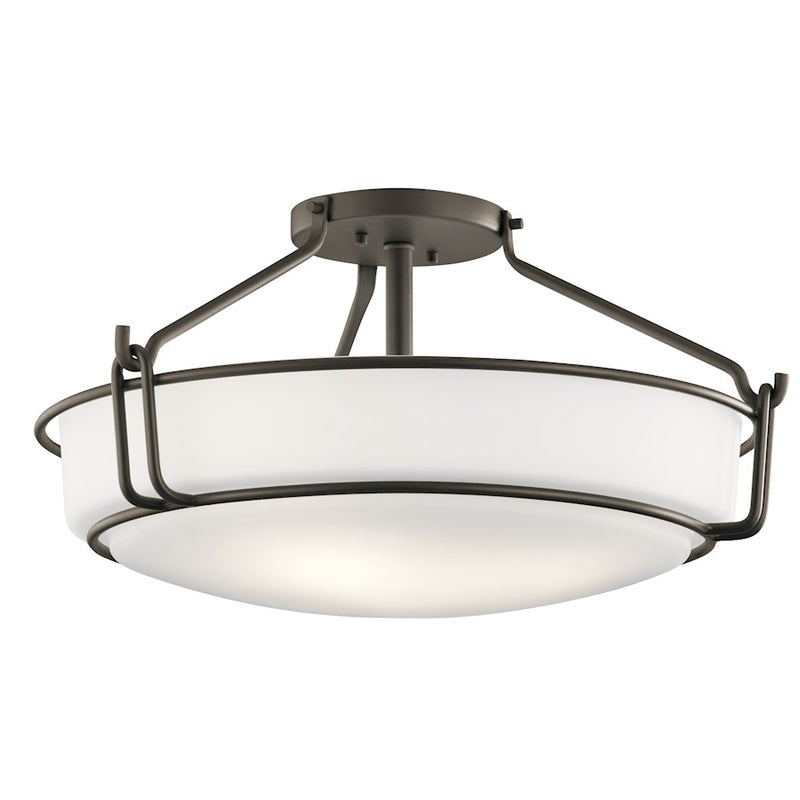 Kichler Alkire 22in 4-Light Semi Flush Mount | Transitional Olde Bronze Steel | Entryway & Hallway | 22 x 22 x 11 in | Model 44086OZ
