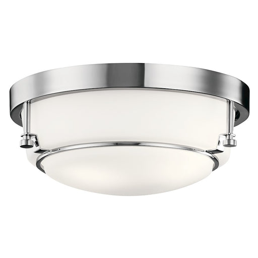 Kichler Belmont 12in 2-Light Flush Mount | Transitional Chrome and White Glass | Hallway & Bedroom Ceiling Light | Model 44088CH