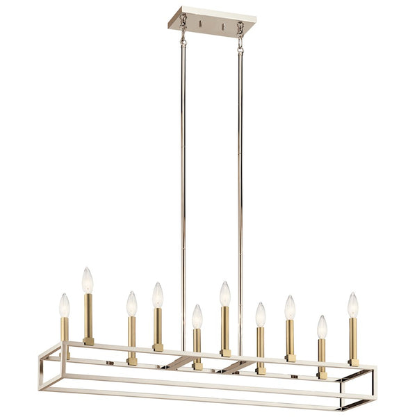Kichler Finet 38in 10-Light Linear Chandelier | Modern Polished Nickel and Classic Bronze | Dining Room & Kitchen Island | Model 44110PN