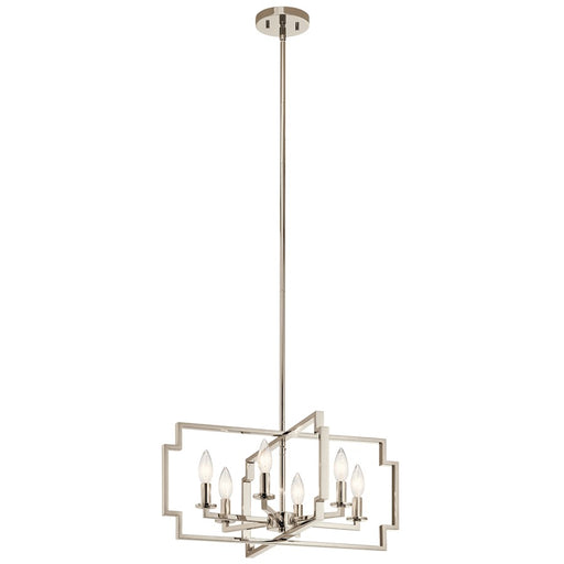 Kichler Downtown Deco 22in 6-Light Semi Flush Chandelier | Transitional Polished Nickel | Living Room & Foyer | 22 x 22 x 11 in | Model 44128PN