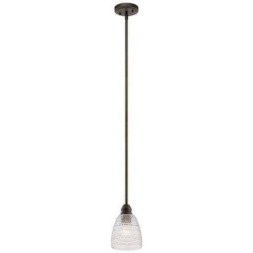 Kichler Karmarie 6in 1-Light Mini Pendant | Retro Hobnail Olde Bronze Steel and Clear Glass | Kitchen Island & Dining Nook | 6 x 9 in | Model 44147OZ