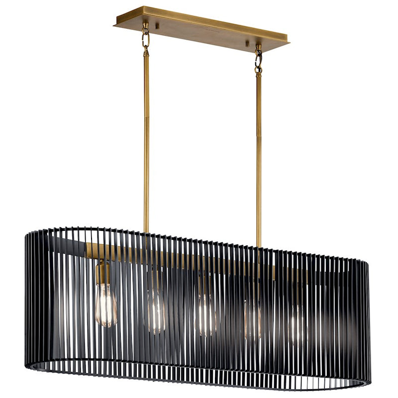 Kichler Linara 40in 5-Light Linear Chandelier | Mid-Century Matte Black Metal | Kitchen Island & Dining Room | 40 x 12 x 12.5 in | Model 44168BK