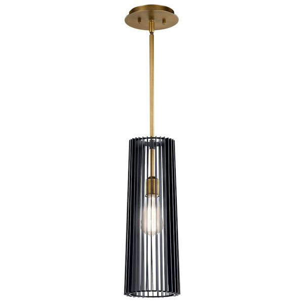 Kichler Linara 1-Light Pendant | Matte Black Steel Slatted Shade | Kitchen Island & Dining Room | 6 x 18 in | Model 44169BK