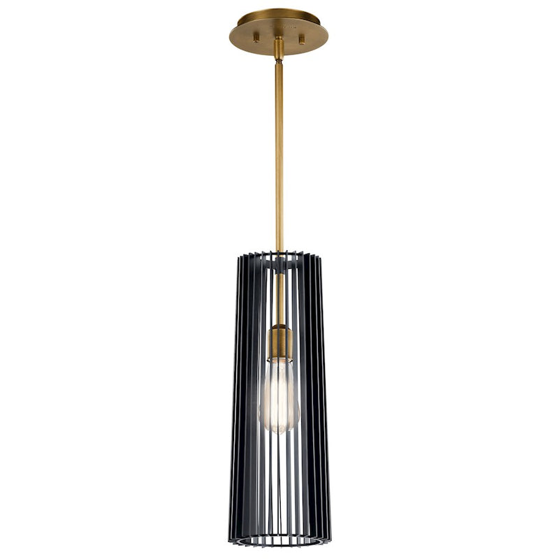 Kichler Linara 1-Light Pendant | Matte Black Steel Slatted Shade | Kitchen Island & Dining Room | 6 x 18 in | Model 44169BK