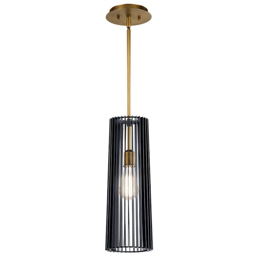 Kichler Linara 1-Light Pendant | Matte Black Steel Slatted Shade | Kitchen Island & Dining Room | 6 x 18 in | Model 44169BK