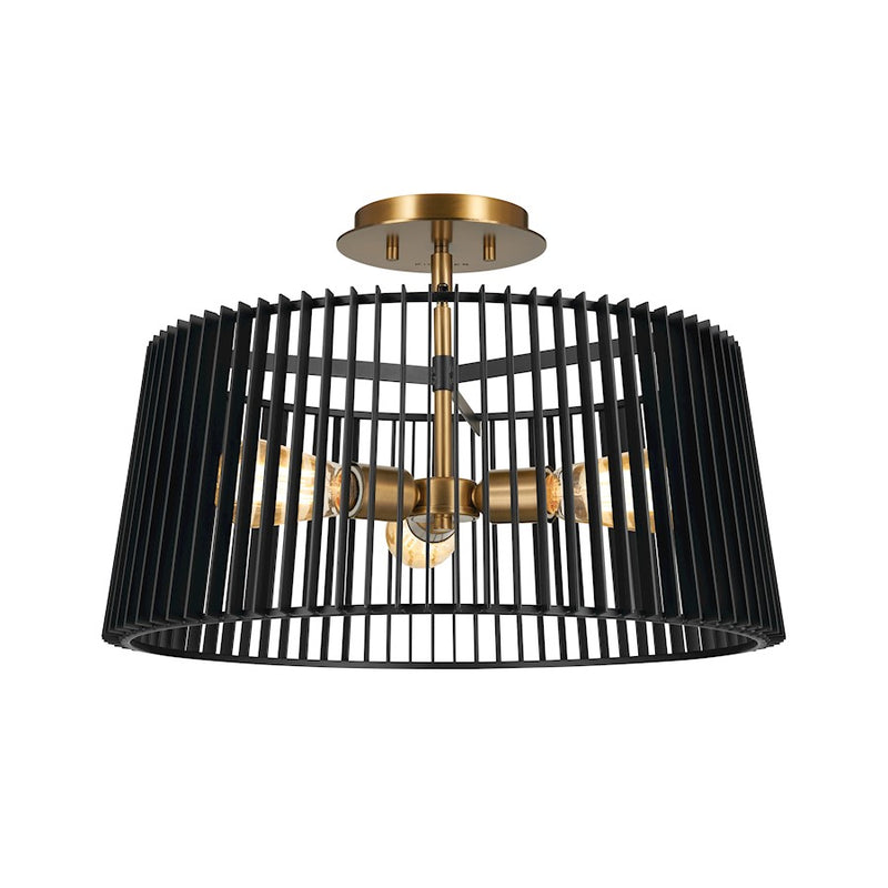 Kichler Linara 10in 3-Light Pendant | Modern Black Steel Drum | Kitchen Island & Dining Room | 36in H | Model 44171BK