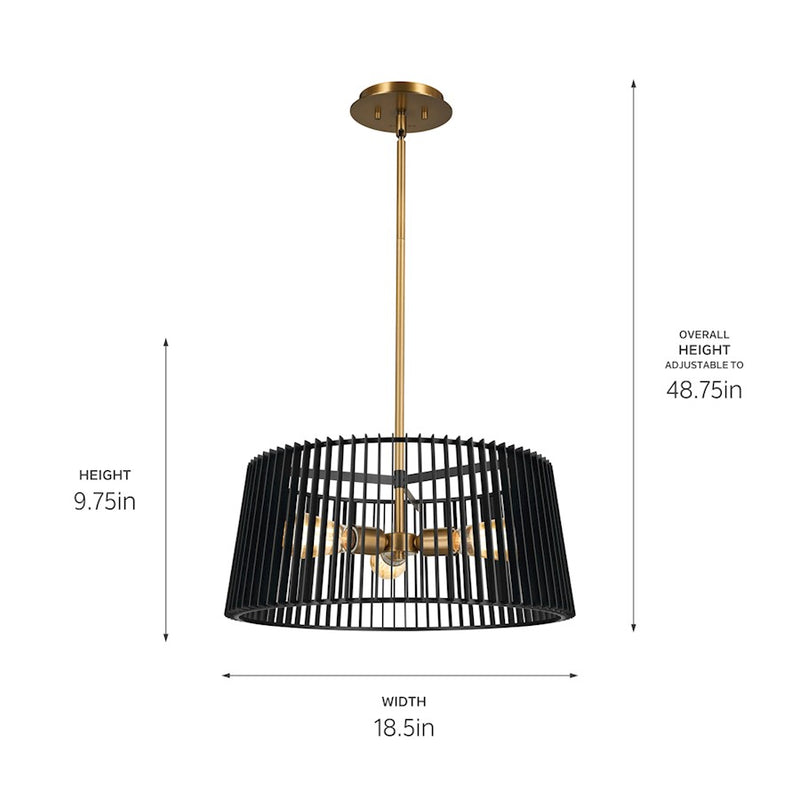 Kichler Linara 10in 3-Light Pendant | Modern Black Steel Drum | Kitchen Island & Dining Room | 36in H | Model 44171BK