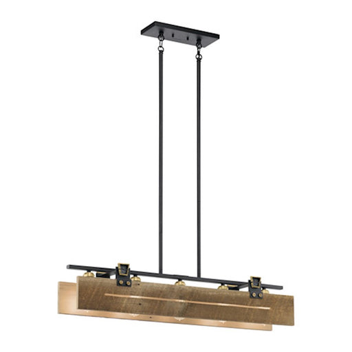 Kichler Ridgewood 40in 5-Light Linear Chandelier | Industrial Textured Black Steel and Reclaimed Wood | Kitchen Island & Dining Room | Model 44180BKT