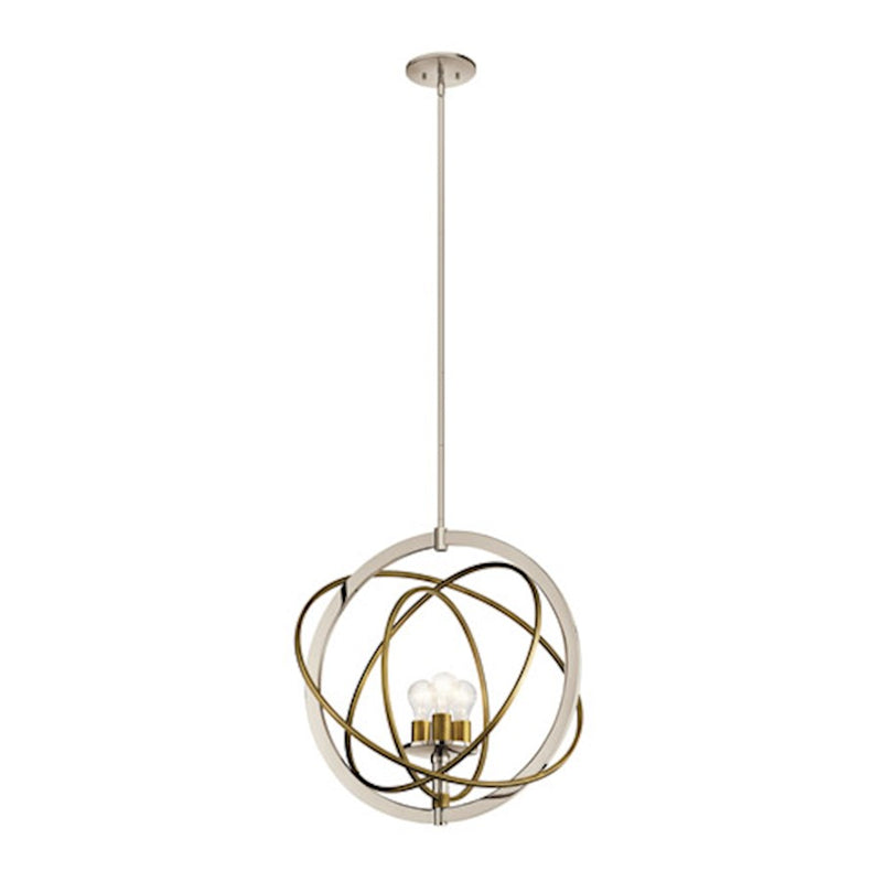 Kichler Ibis 22.5in 3-Light Pendant | Contemporary Polished Nickel and Natural Brass | Kitchen Island & Dining Room | 22.5 x 23.75 in | Model 44202PN