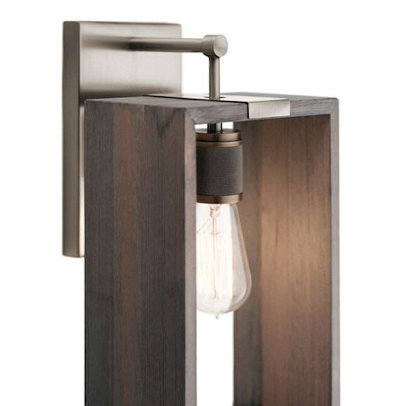 Kichler Industrial Frames 1-Light Wall Sconce | Classic Pewter and Reclaimed Wood | Hallway & Bedroom Accent | 8 x 14 in | Model 44218CLP