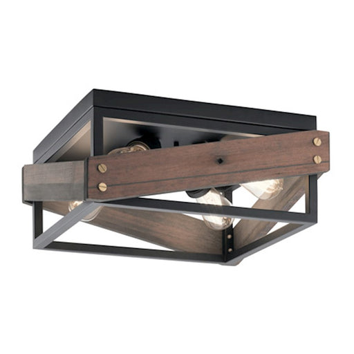 Kichler Fulton Cross 16in 4-Light Flush Mount | Black Steel and Reclaimed Wood | Living Room & Bedroom Ceiling Light | 16 x 7 in | Model 44224BK