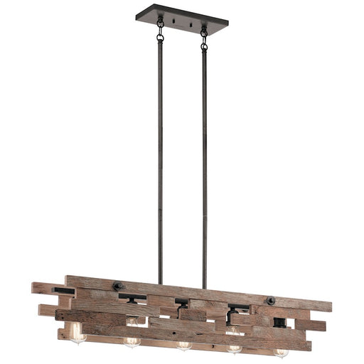 Kichler Cuyahoga Mill 44in 5-Light Linear Chandelier | Rustic Anvil Iron | Kitchen Island & Dining Room | 44 x 8.5 x 7.5 in | Model 44229AVI