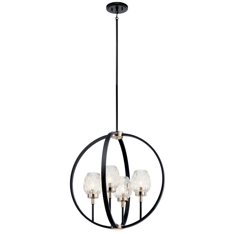 Kichler Moyra 24in 4-Light Chandelier | Black Steel with Crystal-Inspired Goblet Shades | Dining Room & Living Room | 24W x 26H in | Model 44239BK